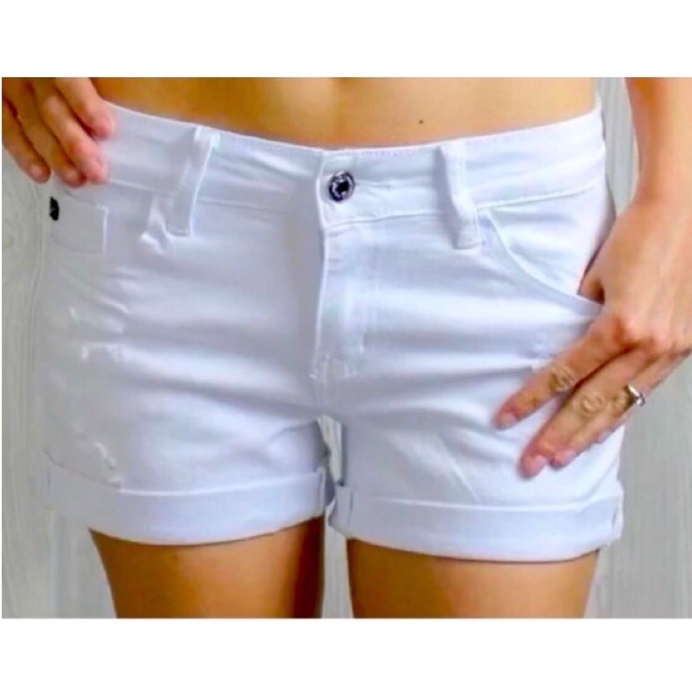 Celebrity Pink (Macy’s) white denim distressed jean shorts with cuffed bottom